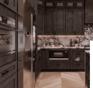 DSG — Double Smokey Gray cabinetry shown in an IQ+ catalog kitchen example