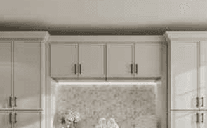 SDW — Slim Dove White cabinetry shown in an IQ+ catalog kitchen example